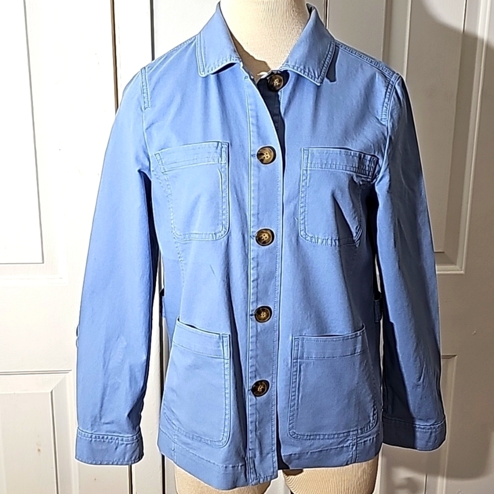 Talbot's light blue lightweight jacket. 4 front pockets. Button front. Size med